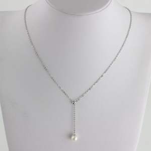 Collier en argent S925 en forme de Y avec pendentif en perle d'eau douce ronde de 8-9 mm sans défaut et chaîne réglable, port multiple - Product Image 1