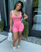 S-3XL 2022 Sport Sans Manches Barboteuses Jogger Moulante Moulante Body Court Casual Femmes-Dessus Du Genou D'une Seule Pièce Salopette pour L'été