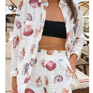 Conjunto de Dos Piezas Personalizado para Mujer, Ropa de Manga Corta, Camisas de Lino con Estampado Hawaiano de Diseñador, Conjuntos de Mujer - Product Image 4