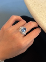 Bague en aquamarine cultivée en laboratoire, or 18 carats, ovale, style statement, motif feuille, bijoux fins, sur mesure, OEM, ODM, vente en gros