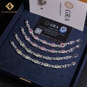 Bracelet chaîne cubaine en moissanite colorée tendance, argent sterling 925, moissanite tendance, testeur de diamant, bijoux de feu - Product Image 4