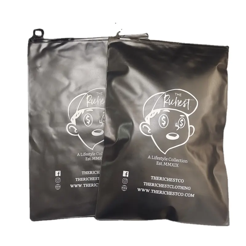 Packaging personalizzato Per Abbigliamento Zip Borse di blocco di Colore Nero PVC di Spessore Sacchetti di Plastica Con Logo Costume Da Bagno/Capelli Sacchetto di Imballaggio