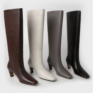 Botas de Invierno 2025 de Alta Calidad para Mujer, Botas de Montar de Cuero Genuino hasta la Rodilla con Tacón de Aguja y Punta Cuadrada - Product Image 1
