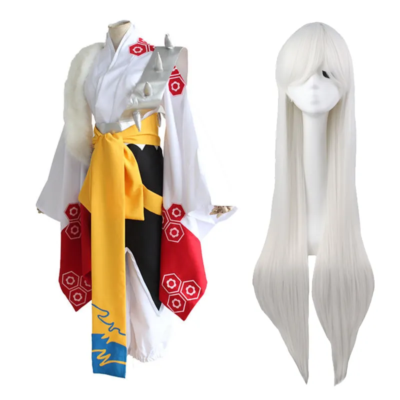 Костюм для косплея аниме Inuyasha Sesshoumaru, плюшевая шаль, топы, брюки, кимоно, наряды, мужская униформа на Хэллоуин, карнавал, вечеринку