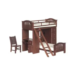 लकड़ी का बिस्तर सेट बंक बेड सीढ़ी के साथ लघु बेडरूम सेट गुड़ियाघर अखरोट डेस्क कुर्सी