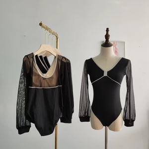 Новый Модный Лидер продаж сетчатый черный балетный купальник с длинными рукавами для взрослых женщин танцевальная одежда - Product Image 6