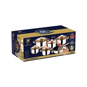 ชุดเครื่องครัวสแตนเลสสตีลและหม้อปรุงอาหารด้ามชุบทอง12ชิ้นพร้อมกระทะ - Product Image 2