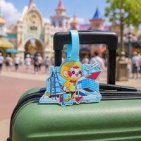 Etiqueta de Equipaje de PVC con Diseño de Mono de Dibujos Animados, Etiqueta de Identificación de Equipaje de Goma Suave Personalizada, Diseño de Personaje Adorable con Patrón de Tren Urbano