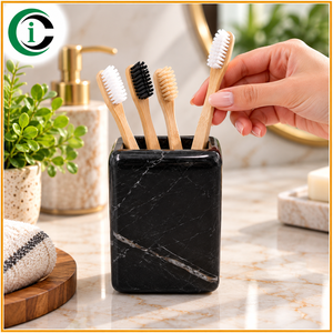 CCI <b>Black</b> Marble Tumbler for Bathroom Vanity Hotels and Homes 4 Inches Size Marble Bathroom <b>Accessories</b> Cuboid Shape Wholesale - Product Image 1