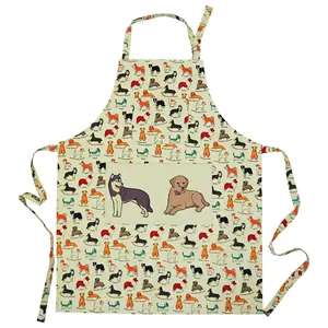 1 piece Dog pattern cute style khaki adjustable waterproof canvas chef apron anti fouling cooking kitchen apron