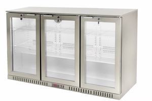 NE-300CS-8 Soda Beer Back <b>Bar</b> Cooler Refrigerator Stainless Steel Built-In Commercial Three glass doors display fridge - Product Image 2