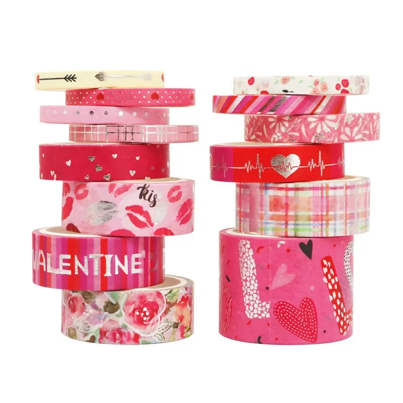 Valentinstag Rot und Rosa Herzen Design Silber folie Mädchen Washi Masking Paper Tape Digital Clipart