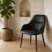 Fauteuil de salle à manger en cuir PU noir avec pieds en acier carbone gris et dossier rembourré pour hôtel et restaurant