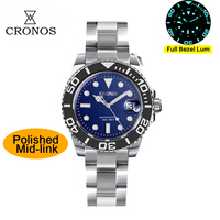 Montre Cronos Sub Diver pour homme, lunette bidirectionnelle, 40 mm, 20 ATM résistant à l'eau, bracelet à maillons brossés et polis, montres pour hommes