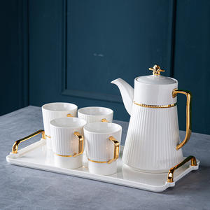 European-style <b>tea</b> <b>set</b>, high-end gift for the living room, gold-painted ceramic water <b>set</b>, <b>cup</b> <b>set</b>, <b>cup</b> handle and tray - Product Image 3
