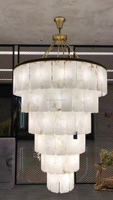 Grand lustre ovale pour salon, escalier, loft, duplex, lampe suspendue en marbre et cuivre