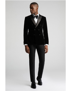 <span class=keywords><strong>Veste</strong></span> de smoking formelle d'<span class=keywords><strong>hiver</strong></span> pour homme, en velours noir rétro, double boutonnage, col en V, grande taille, pour marié, avec fermeture éclair, respirante - Product Image 1