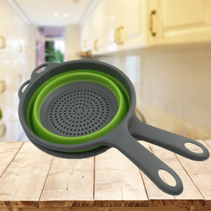 Handvat Ruimtebesparende Siliconen Zeef Vergiet Kwart Ronde Keukenzeef Met Handvat Opvouwbaar Vergiet En Zeef - Product Image 1