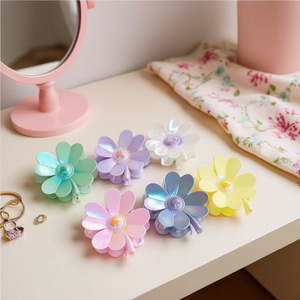 Fermaglio per capelli a forma di quadrifoglio da 8 cm per donne e ragazze con petali iridescenti, 2 per colore, scatola da 600 pezzi - Product Image 3