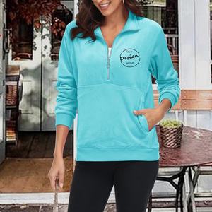 OEM personnalisé 280 GSM velours demi-fermeture éclair à capuche pour les femmes respirant écologique Jersey tissu sweat-shirt printemps impression broderie - Product Image 6