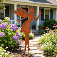 Décoration de jardin féerique vintage en fer couleur rouille, découpe en métal rouillé pour aménagement paysager extérieur et cour