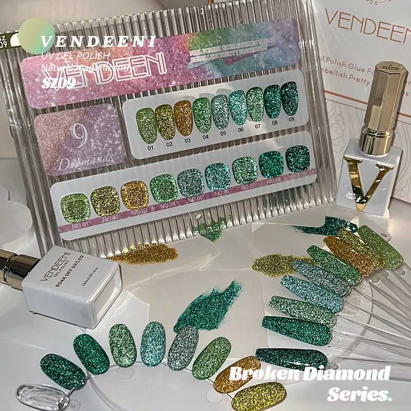 Vendeeni 9 colori Oem nuovi colori per Nail Art Gel Polish Diamond Gel smalto per unghie Glitter riflettente Gel per unghie