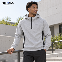 Sweat-shirts et sweats à capuche pour hommes personnalisés en gros, gris chiné, demi-zip, avec panneau latéral noir et motif lettres, en polycoton, style sportif athlétique