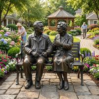 Sculpture de couple âgé assis sur un banc, style antique, taille réelle, en bronze, pour jardin universitaire, statue en bronze