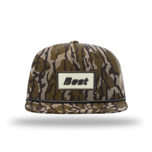 Sombrero de camionero de ala plana de 5 paneles de camuflaje no estructurado de alta calidad OEM 256, sombrero deportivo de cuerda con logotipo de Parche de goma personalizado - Product Image 2