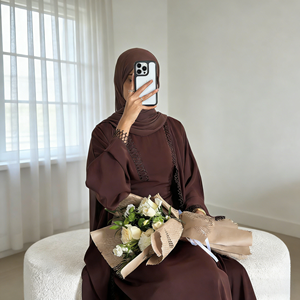 Vêtements islamiques Loriya Abaya Robe en dentelle et robe intérieure Ensemble deux pièces Robes pour femmes Abaya EID Robe musulmane pour femmes Sans hijab - Product Image 3