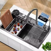 Offre Spéciale intelligent évier de cuisine cascade robinet lave-vaisselle affichage numérique multifonction en acier inoxydable évier simple bol lavabo
