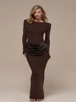 Robe longue drapée et froncée pour femme, manches longues, coupe ajustée, élégante, pour soirée, vente en gros, personnalisable