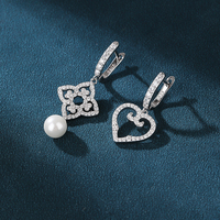 925 Sterling Silber Kubisches Zirkonia Perlen-Ohrhänger für Damen, Herz-Blumen-Design mit Hebelverschluss, Modeschmuck, Geschenk, Trendy, Hochwertig