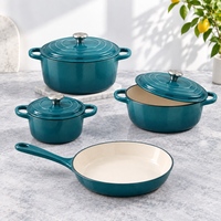 Set Peralatan Masak Besi Cor Berlapis Enamel 4 Buah, Panci Casserole dan Wajan untuk Kompor Gas dan Induksi