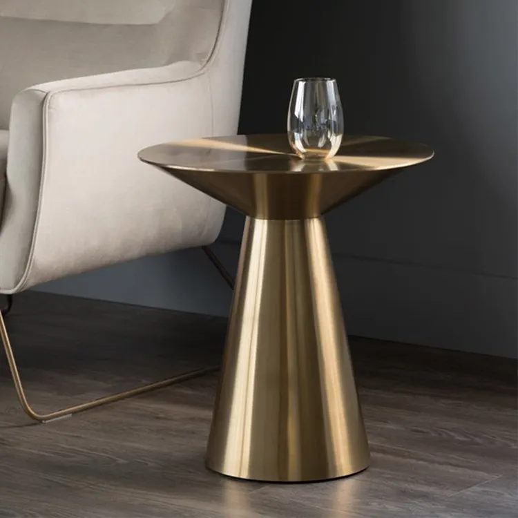 Hot sale Italian design gold side table modern small golden stainless steel round side table for hotel home furniture