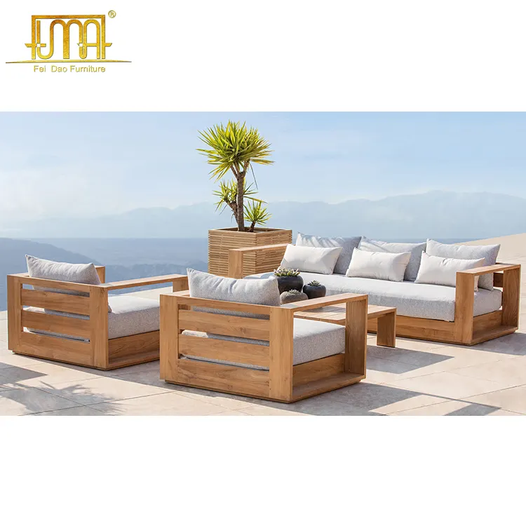 Phòng khách đồ nội thất khách sạn gỗ tếch vườn sofa ngoài trời Set với đệm