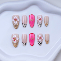 Faux ongles en acrylique amande à couverture complète, pré-conçus, faible MOQ, personnalisation, ongles 3D réutilisables faits à la main à presser