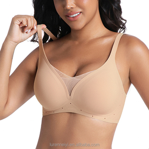 In Stock Wireless Jelly Strip Bra Seamless V-Neck Mesh Design Women's Bralette Full Coverage Breathable Comfortable Bra