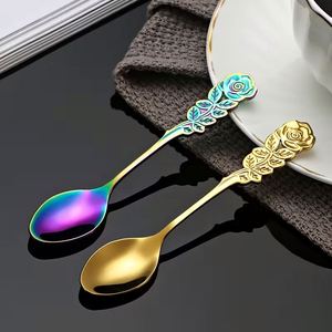 Cucharas de Té de Acero Inoxidable con Diseño de Rosa, Cucharas para Degustación de Café, Juego de Cucharas para Postre para Bodas y Restaurantes - Product Image 1