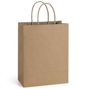 Bolsas de Compra de Papel Kraft Clásicas Duraderas Personalizadas al por Mayor, Asa de Cuerda de Algodón, Diseño Impreso, Colores Marrón y Blanco, con su Propio Logotipo - Product Image 1