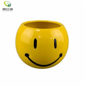 Smiling Face Garden Home Decor Yellow Glazed Smile Grimace Lovely Face Mini <strong>Cute</strong> Ceramic Potted <strong>Plant</strong> Planter Flower Pots - Product Image 1
