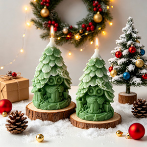 Winter Christmas Tree Owl Figurine Scented <b>Candle</b> Hand Poured Decorative <b>Candle</b> For Tabletop Display - Product Image 1