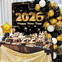 Kit de décoration de fête d'anniversaire et de Nouvel An 2026 : Bannière et ballons noirs et dorés en soie et plastique – Fournitures chinoises