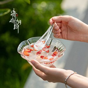 Frutero de Vidrio en Forma de Pétalo con Cuchara, Diseño Moderno, Apto para Lavavajillas, Uso Diario - Product Image 4