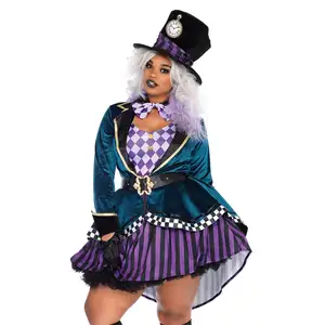हेलोवीन महिला रमणीय हैटर कॉस्टयूम पार्टी ड्रेस अप जादूगर प्रदर्शन कॉस्टयूम सेट पार्टी कॉसप्ले स्टेज शो आउटफिट