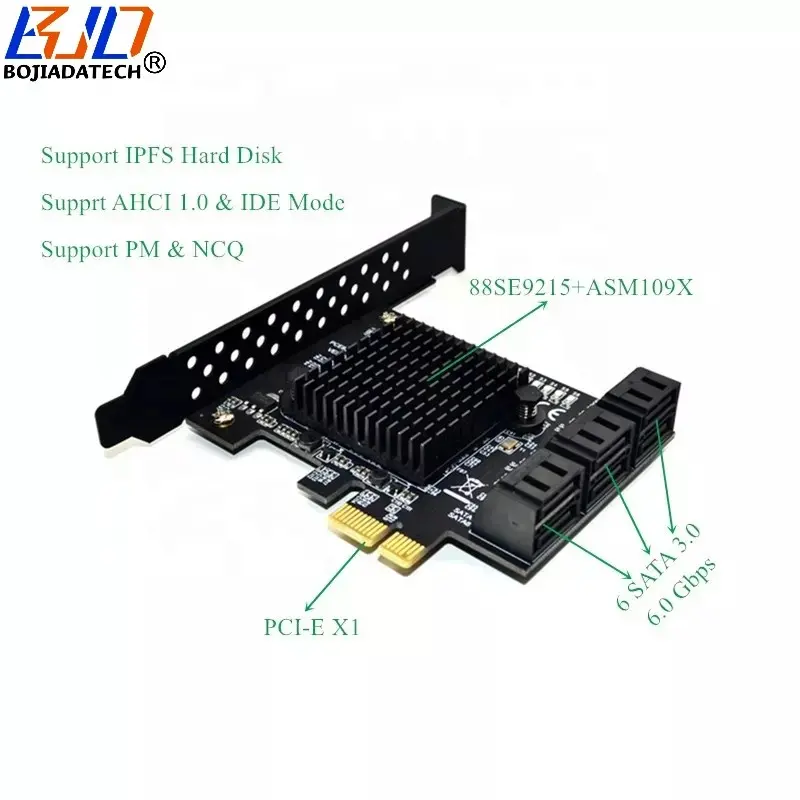 SATA3 PCI-E Controller Card 6Gbps 6 SATA 3.0 7PIN PCI Express 1X Expansion Riser Card 88SE9215 For IPFS Hard Disk Drive HDD