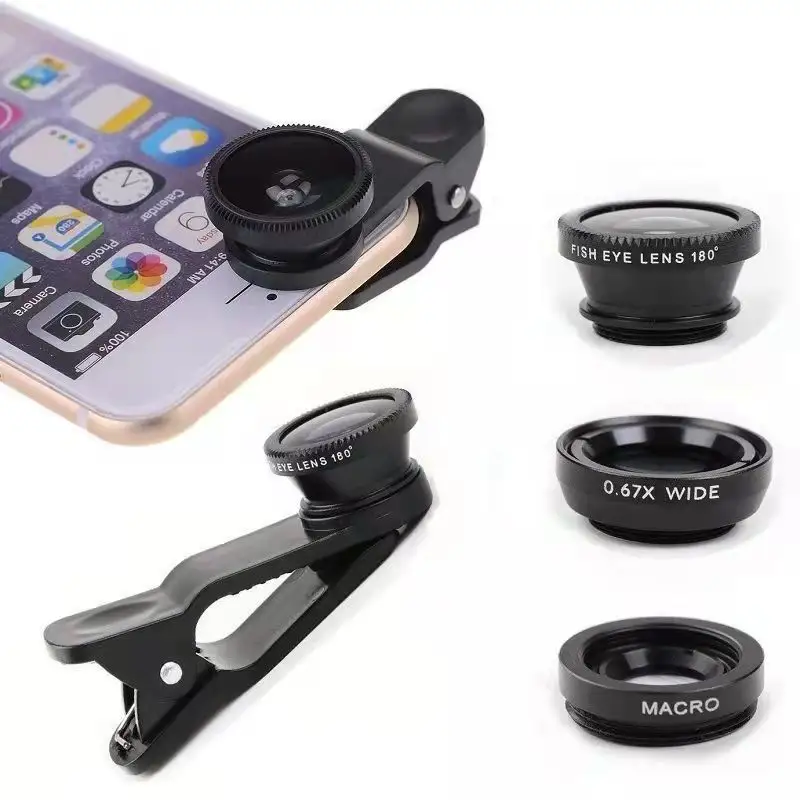 3-in-1 Wide Angle Macro Fisheye Lens Camera Kits Mobile Phone Fish Eye Lenses with Clip 0.67x for iPhone for Samsung Cell Phones