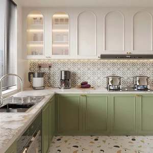 Muebles de Cocina de Estilo Francés Ligero, Serie Bicolor Verde y Blanco, Gabinete de Cocina Modular Moderno Personalizado de Alta Gama - Product Image 4
