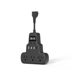 Оптовая продажа: Удлинитель-тройник с 3 розетками, защитой от перенапряжения, вилкой стандарта США, 4 портами USB и часами, портативный - Product Image 2