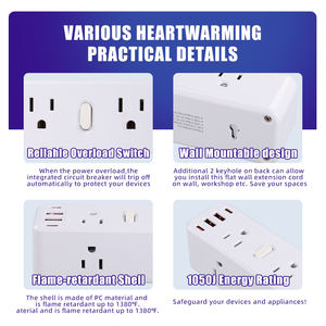 Abd endüstriyel 15A dişi uçlu uzatma kablosu amerikan güç şeridi dalgalanma koruyucusu 9 çıkışları 4 USB portları ile - Product Image 6